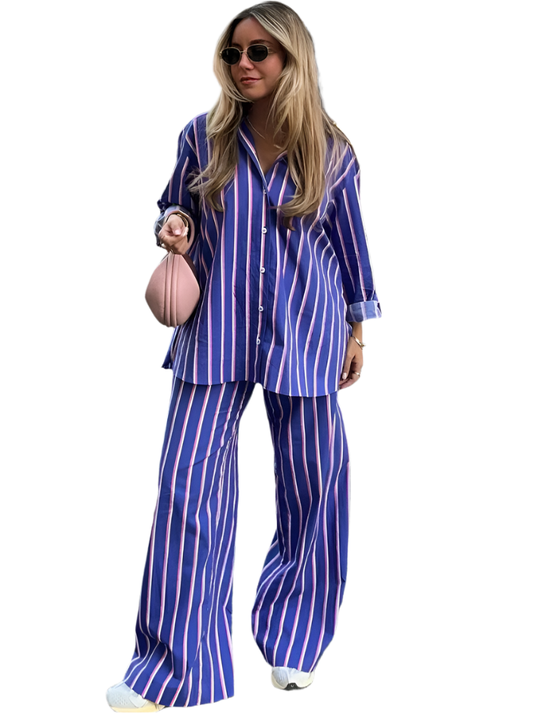 Oversized Striped Shirt Pants Suit