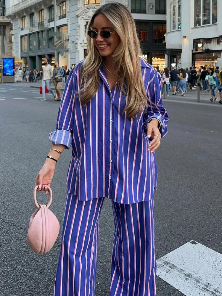 Oversized Striped Shirt Pants Suit
