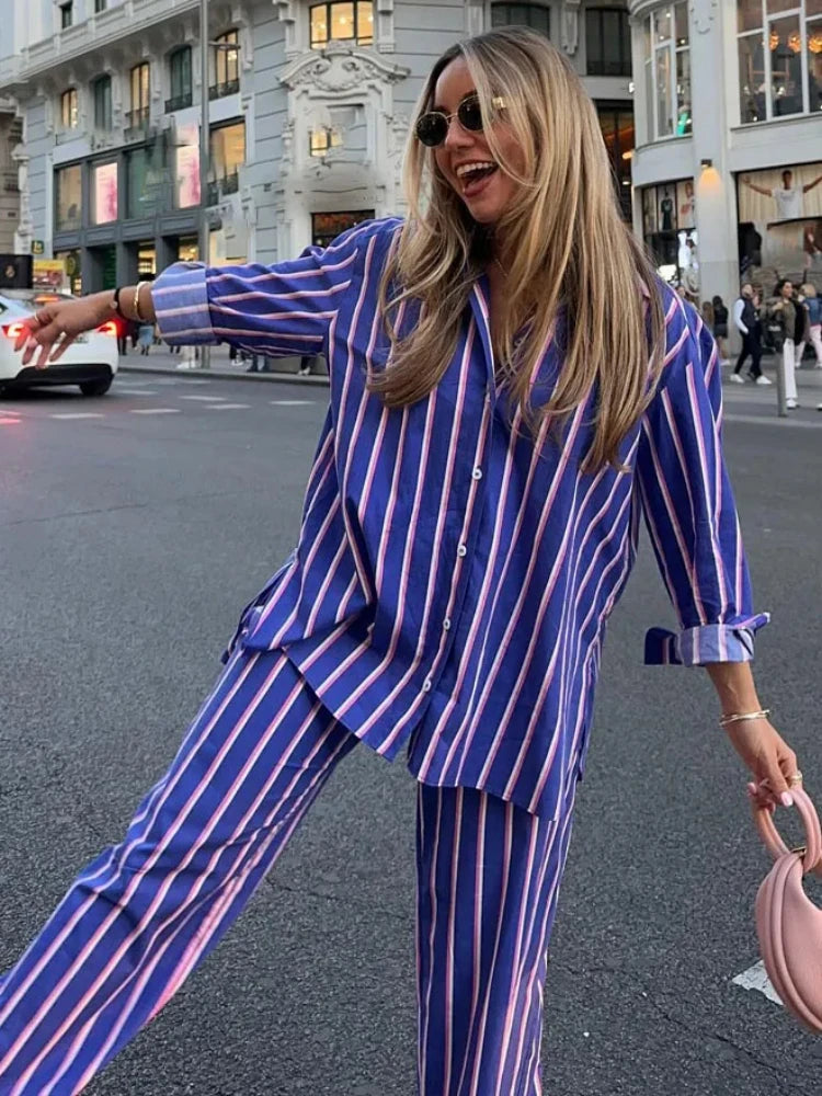 Oversized Striped Shirt Pants Suit