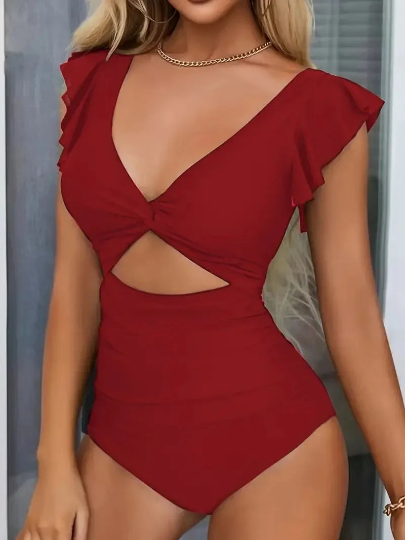 Chic Contrast Mesh One Piece Swimsuit - V Neck Backless Design with Tummy Control and High Cut for Flattering Fit - Women's Stylish Swimwear & Clothing