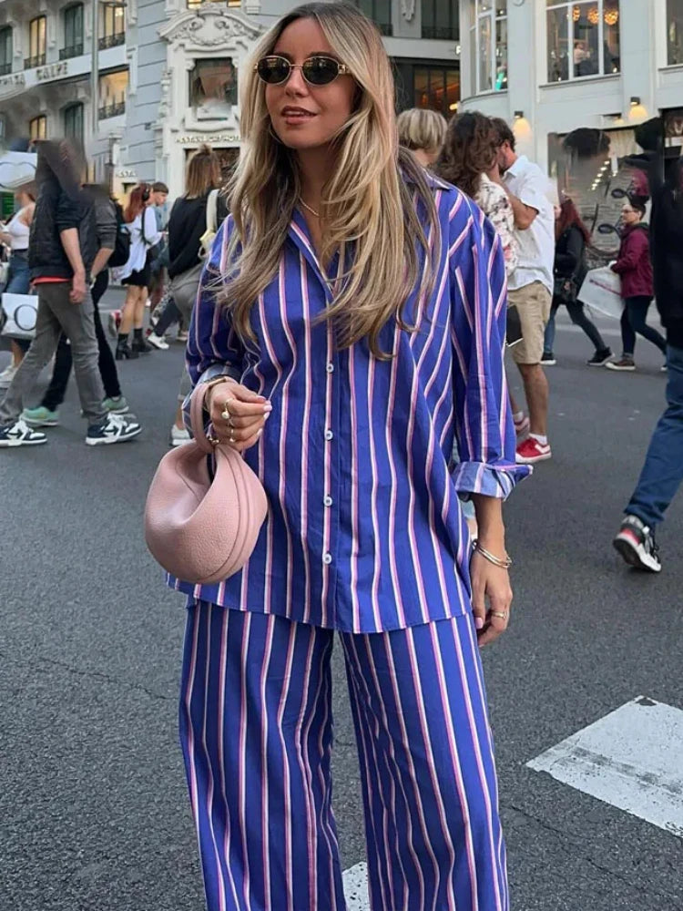 Oversized Striped Shirt Pants Suit