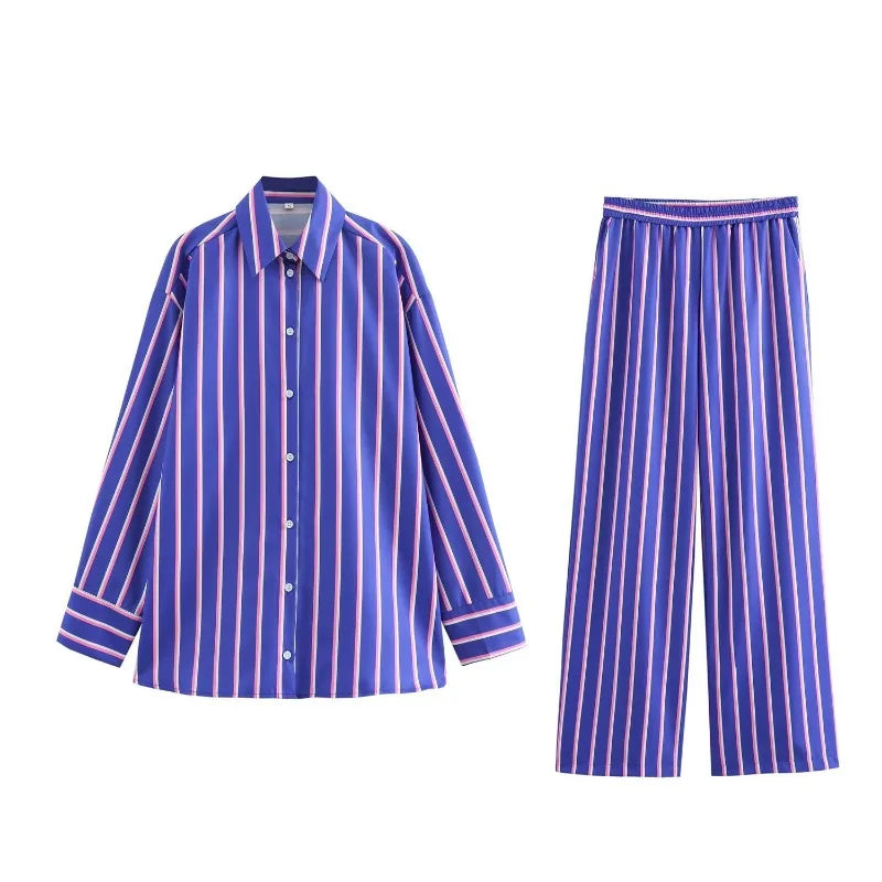 Oversized Striped Shirt Pants Suit