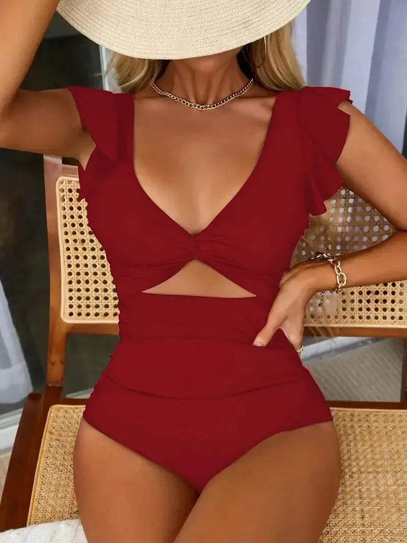 Chic Contrast Mesh One Piece Swimsuit - V Neck Backless Design with Tummy Control and High Cut for Flattering Fit - Women's Stylish Swimwear & Clothing